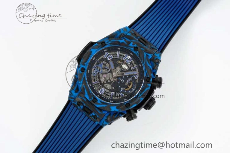 Big Bang Unico Blue Carbon TWF Best Edition Skeleton Dial on Black Rubber Strap A1220