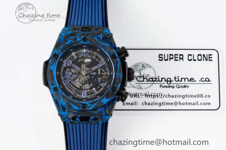 Big Bang Unico Blue Carbon TWF Best Edition Skeleton Dial on Black Rubber Strap A1220