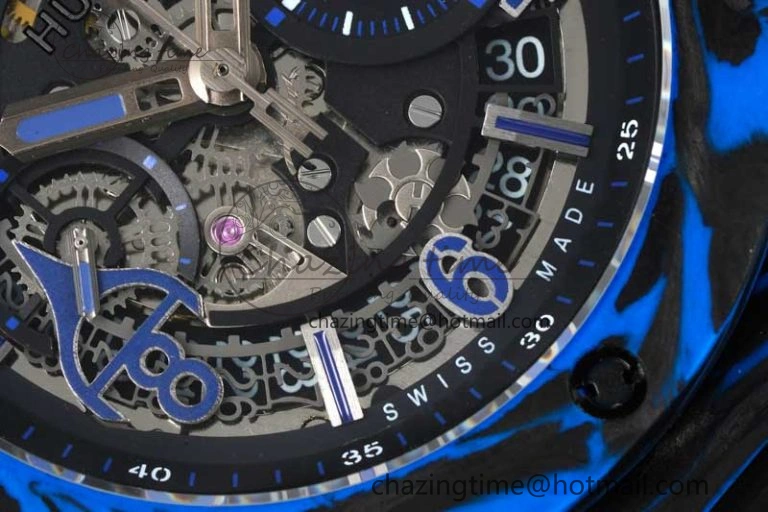 Big Bang Unico Blue Carbon TWF Best Edition Skeleton Dial on Black Rubber Strap A1220