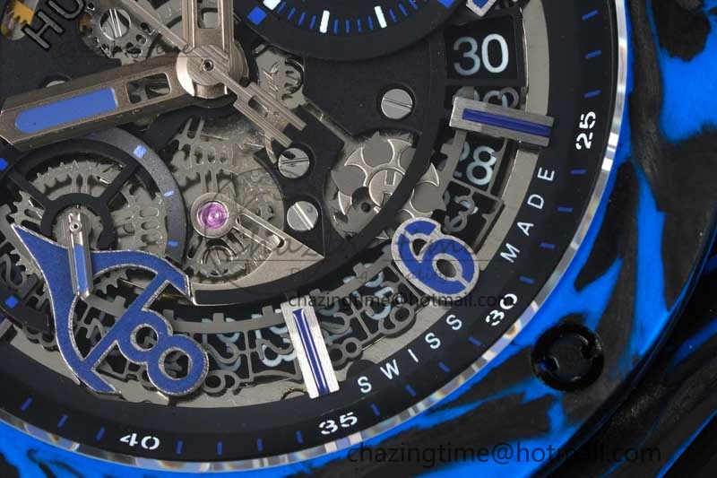 Big Bang Unico Blue Carbon TWF Best Edition Skeleton Dial on Black Rubber Strap A1220
