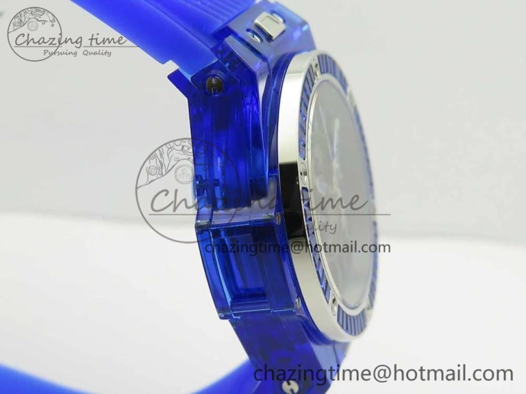 Big Bang Unico Blue Magic Sapphire 45mm OXF Best Edition Crystal Bezel Skeleton Dial on Blue Rubber Strap A1242