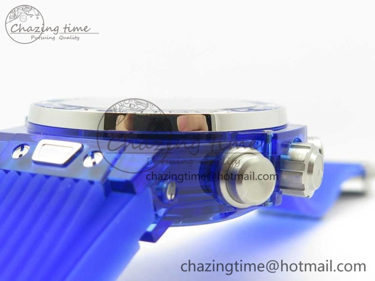 Big Bang Unico Blue Magic Sapphire 45mm OXF Best Edition Crystal Bezel Skeleton Dial on Blue Rubber Strap A1242
