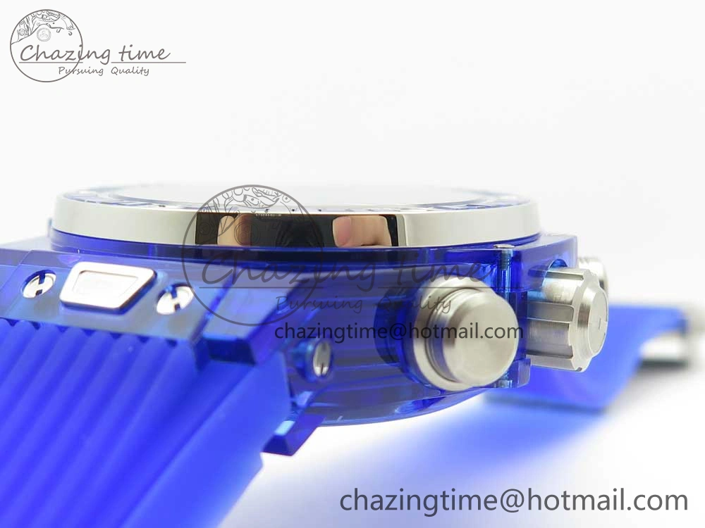 Big Bang Unico Blue Magic Sapphire 45mm OXF Best Edition Crystal Bezel Skeleton Dial on Blue Rubber Strap A1242