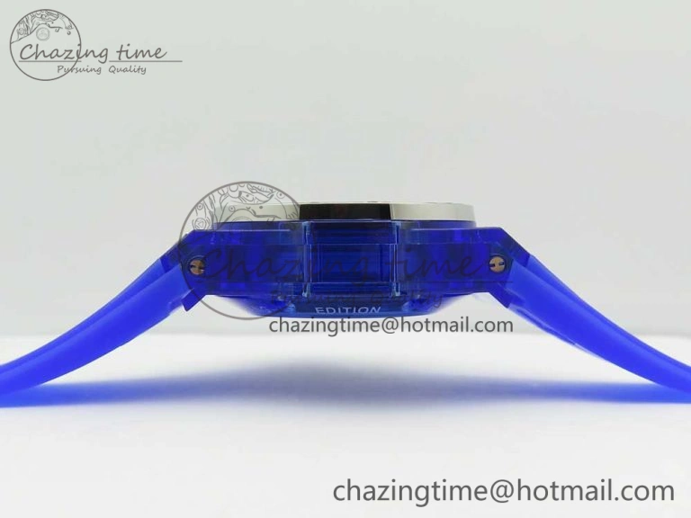 Big Bang Unico Blue Magic Sapphire 45mm OXF Best Edition Crystal Bezel Skeleton Dial on Blue Rubber Strap A1242