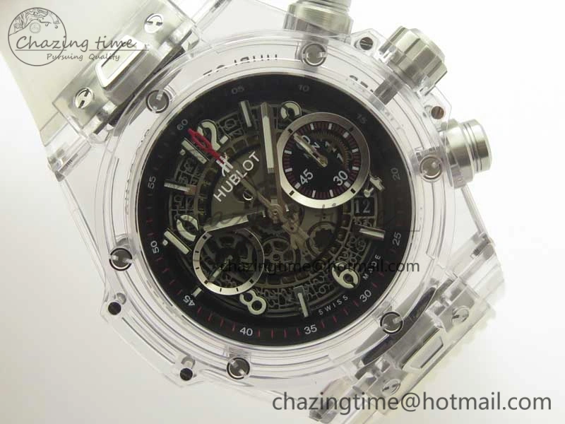 Big Bang Unico Magic Sapphire 45mm OXF Best Edition Black Skeleton Dial on Transparent Rubber Strap A1242