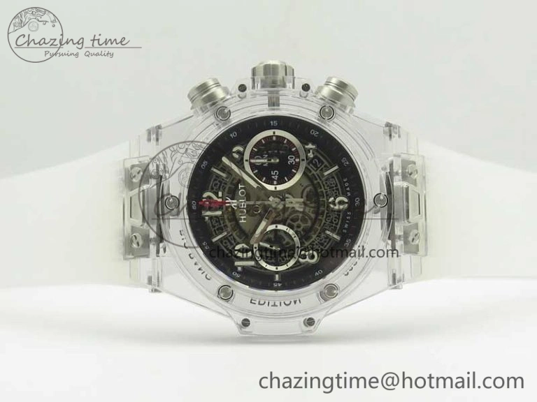 Big Bang Unico Magic Sapphire 45mm OXF Best Edition Black Skeleton Dial on Transparent Rubber Strap A1242