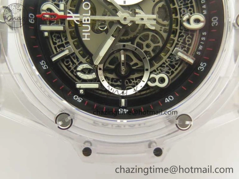 Big Bang Unico Magic Sapphire 45mm OXF Best Edition Black Skeleton Dial on Transparent Rubber Strap A1242