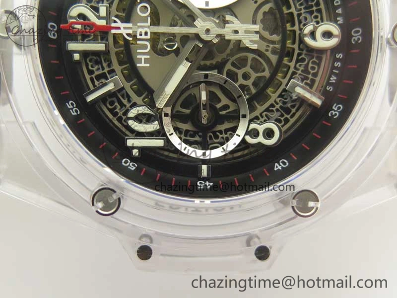 Big Bang Unico Magic Sapphire 45mm OXF Best Edition Black Skeleton Dial on Transparent Rubber Strap A1242