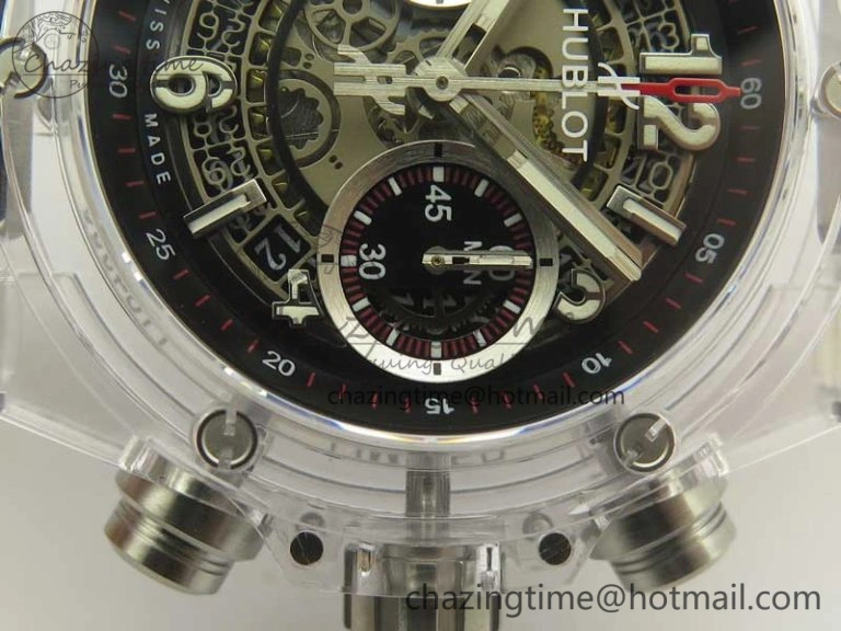 Big Bang Unico Magic Sapphire 45mm OXF Best Edition Black Skeleton Dial on Transparent Rubber Strap A1242