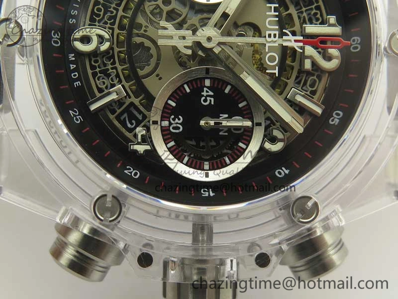 Big Bang Unico Magic Sapphire 45mm OXF Best Edition Black Skeleton Dial on Transparent Rubber Strap A1242