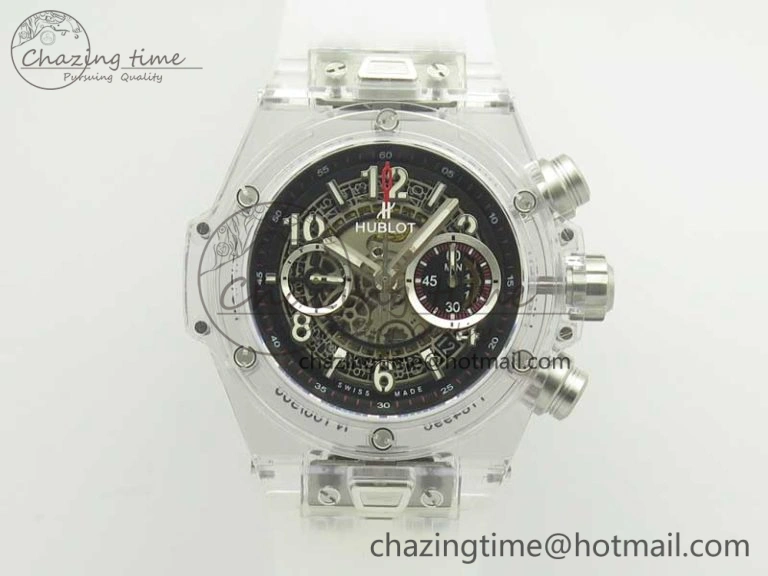 Big Bang Unico Magic Sapphire 45mm OXF Best Edition Black Skeleton Dial on Transparent Rubber Strap A1242
