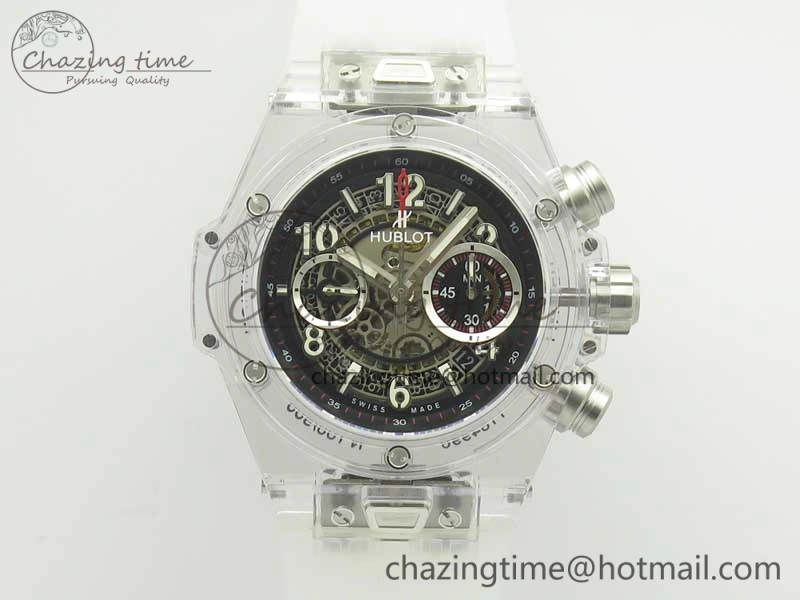 Big Bang Unico Magic Sapphire 45mm OXF Best Edition Black Skeleton Dial on Transparent Rubber Strap A1242