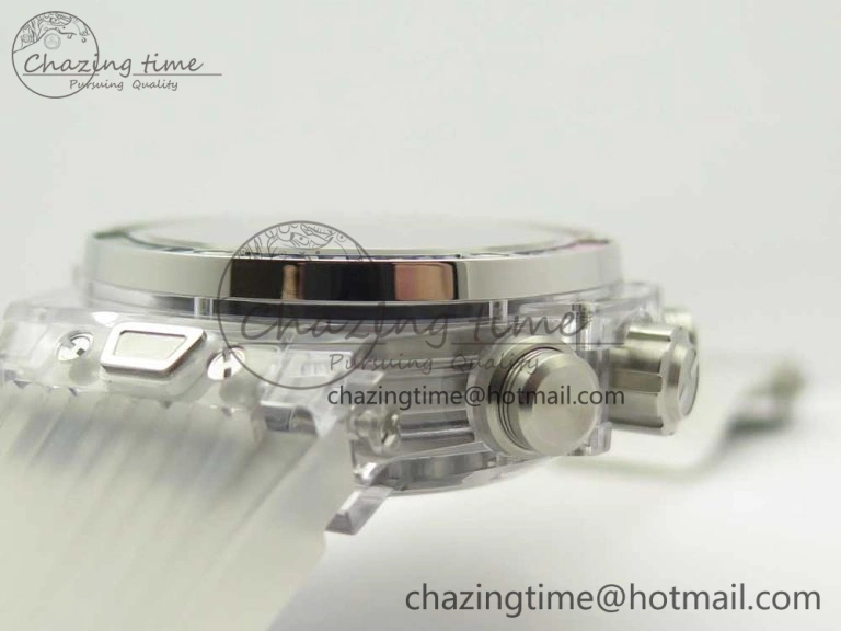Big Bang Unico Magic Sapphire 45mm OXF Best Edition Rainbow Crystal Bezel Black Dial on White Rubber Strap A1242