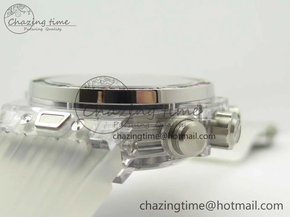 Big Bang Unico Magic Sapphire 45mm OXF Best Edition Rainbow Crystal Bezel Black Dial on White Rubber Strap A1242