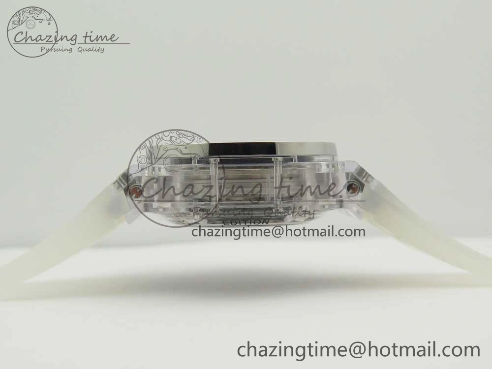 Big Bang Unico Magic Sapphire 45mm OXF Best Edition Rainbow Crystal Bezel Black Dial on White Rubber Strap A1242