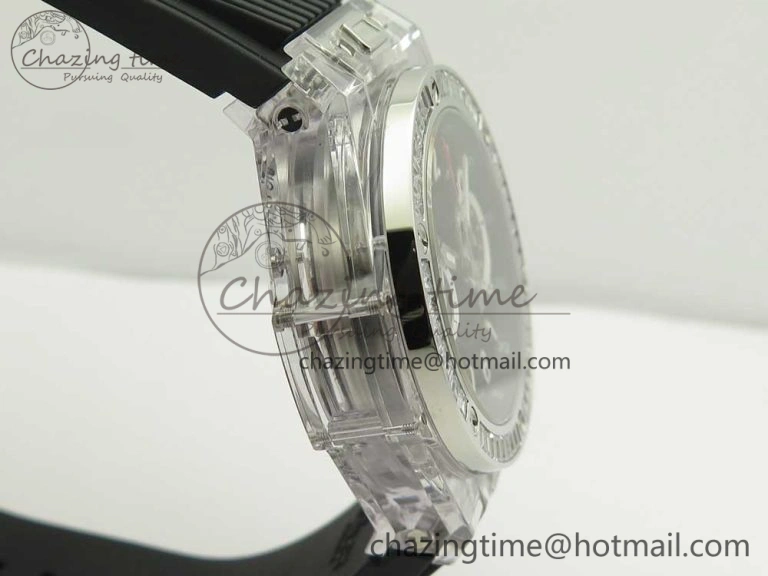 Big Bang Unico Magic Sapphire 45mm OXF Best Edition Skeleton Dial Diamonds Bezel on Black Rubber Strap A1242