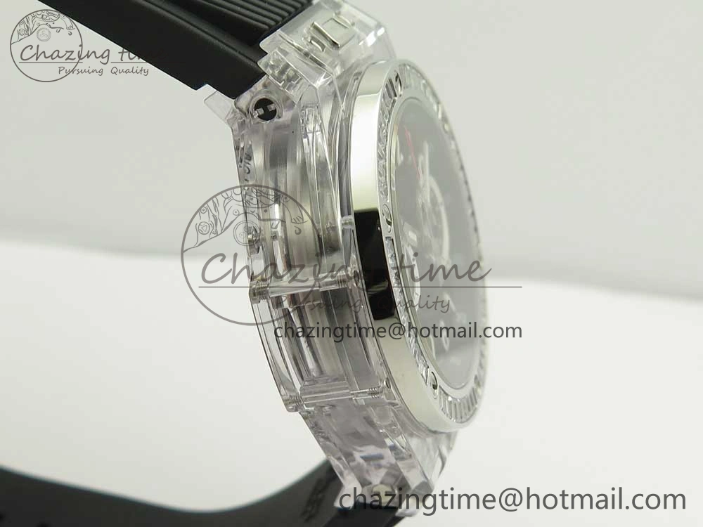 Big Bang Unico Magic Sapphire 45mm OXF Best Edition Skeleton Dial Diamonds Bezel on Black Rubber Strap A1242