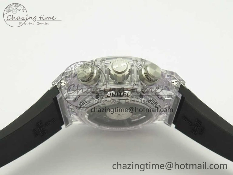 Big Bang Unico Magic Sapphire 45mm OXF Best Edition Skeleton Dial Diamonds Bezel on Black Rubber Strap A1242