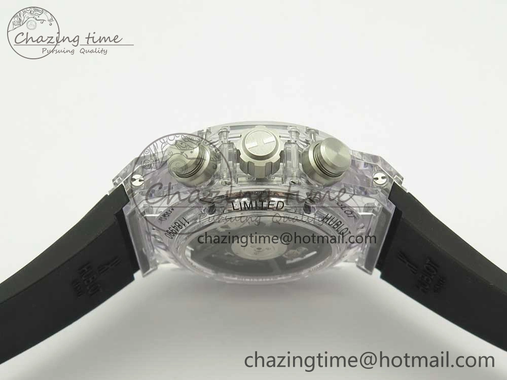 Big Bang Unico Magic Sapphire 45mm OXF Best Edition Skeleton Dial Diamonds Bezel on Black Rubber Strap A1242