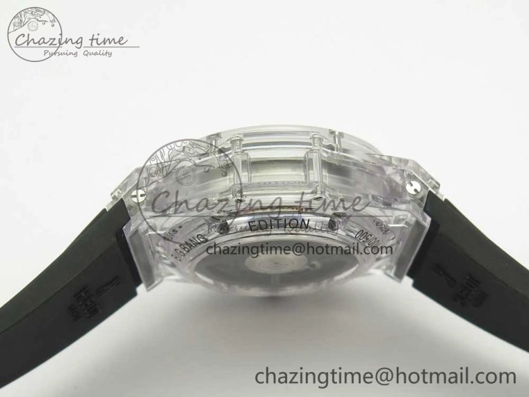 Big Bang Unico Magic Sapphire 45mm OXF Best Edition Skeleton Dial Diamonds Bezel on Black Rubber Strap A1242