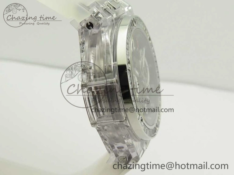 Big Bang Unico Magic Sapphire 45mm OXF Best Edition Skeleton Dial Diamonds Bezel on White Rubber Strap A1242