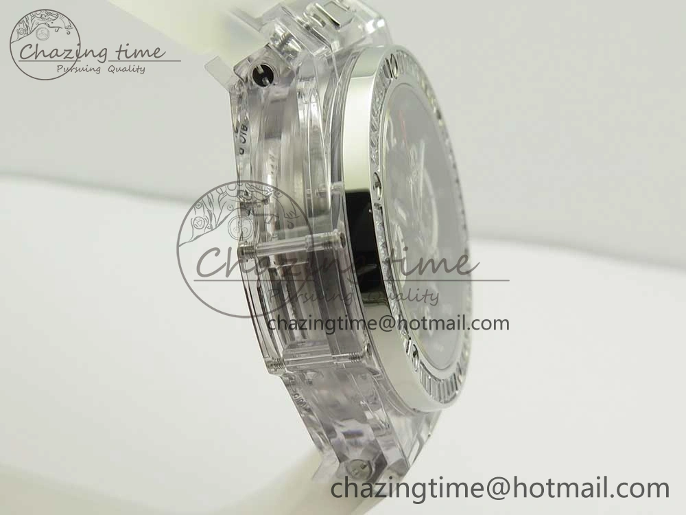 Big Bang Unico Magic Sapphire 45mm OXF Best Edition Skeleton Dial Diamonds Bezel on White Rubber Strap A1242