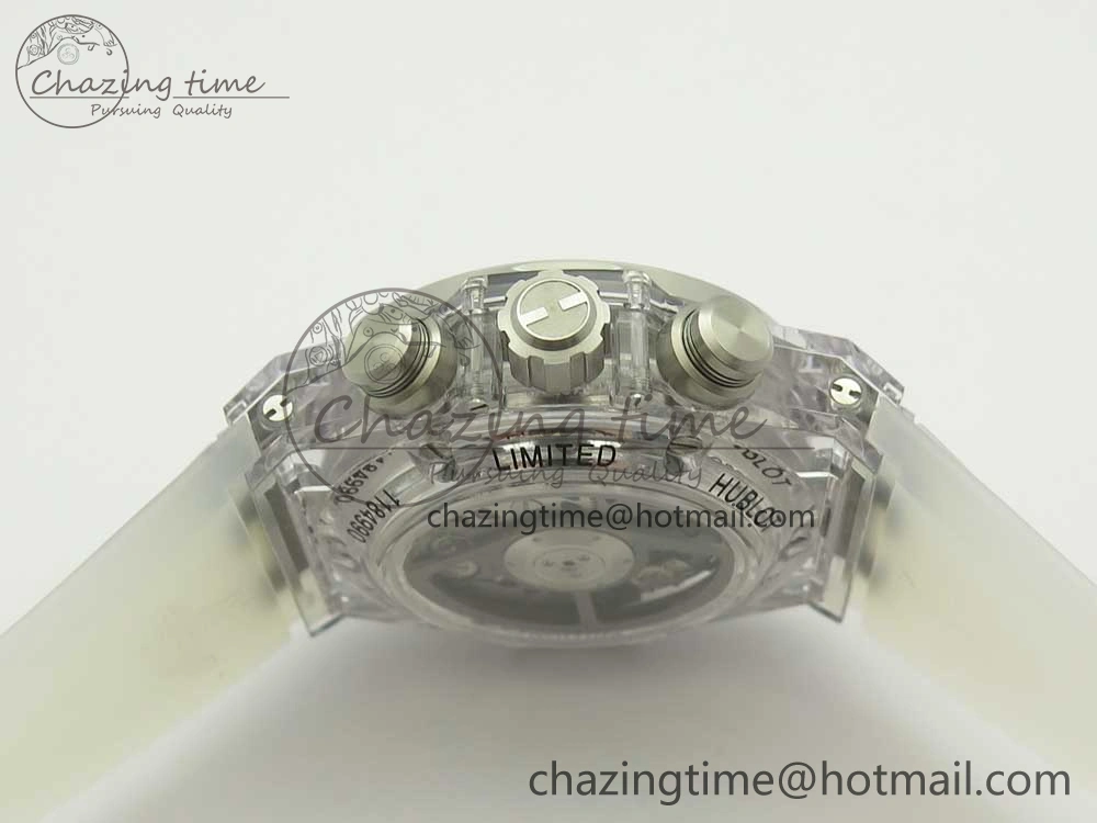 Big Bang Unico Magic Sapphire 45mm OXF Best Edition Skeleton Dial Diamonds Bezel on White Rubber Strap A1242