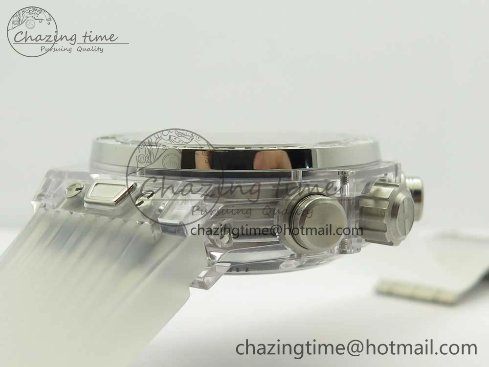 Big Bang Unico Magic Sapphire 45mm OXF Best Edition Skeleton Dial Diamonds Bezel on White Rubber Strap A1242