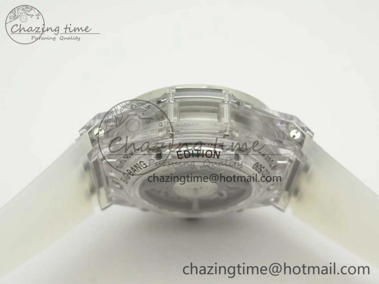 Big Bang Unico Magic Sapphire 45mm OXF Best Edition Skeleton Dial Diamonds Bezel on White Rubber Strap A1242