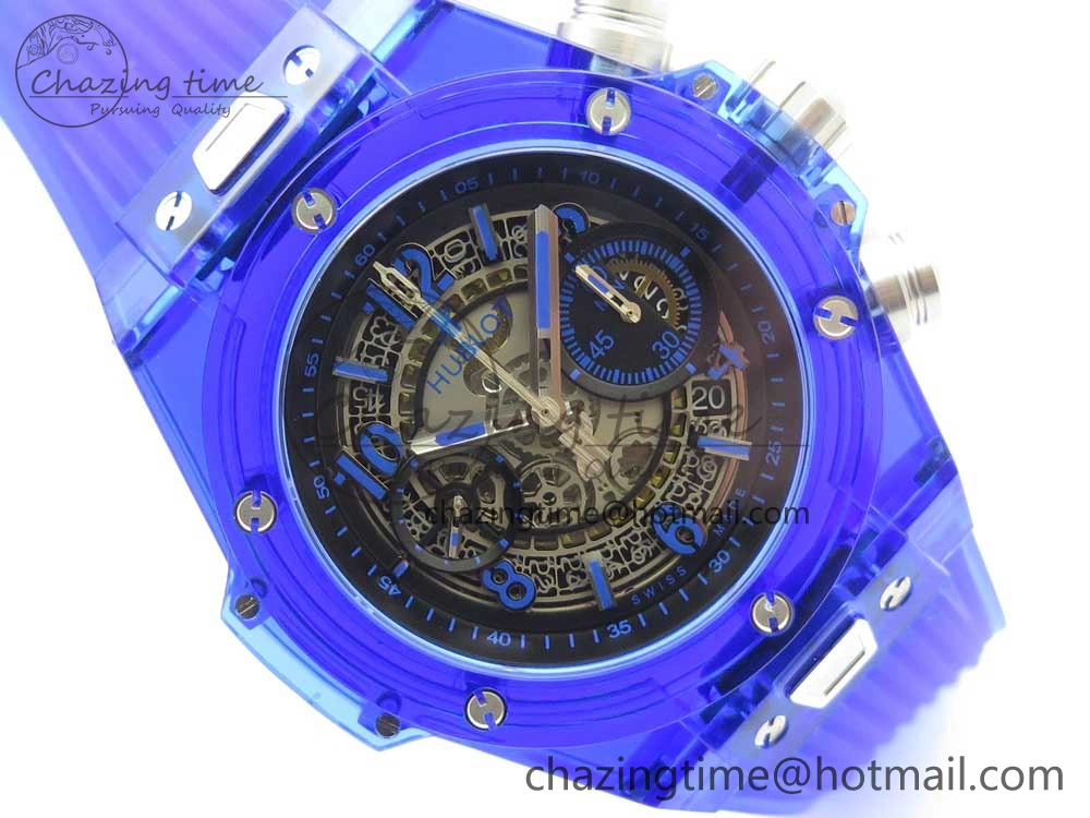 Big Bang Unico Magic Sapphire Blue 45mm OXF Best Edition Skeleton Dial on Blue Rubber Strap A1242