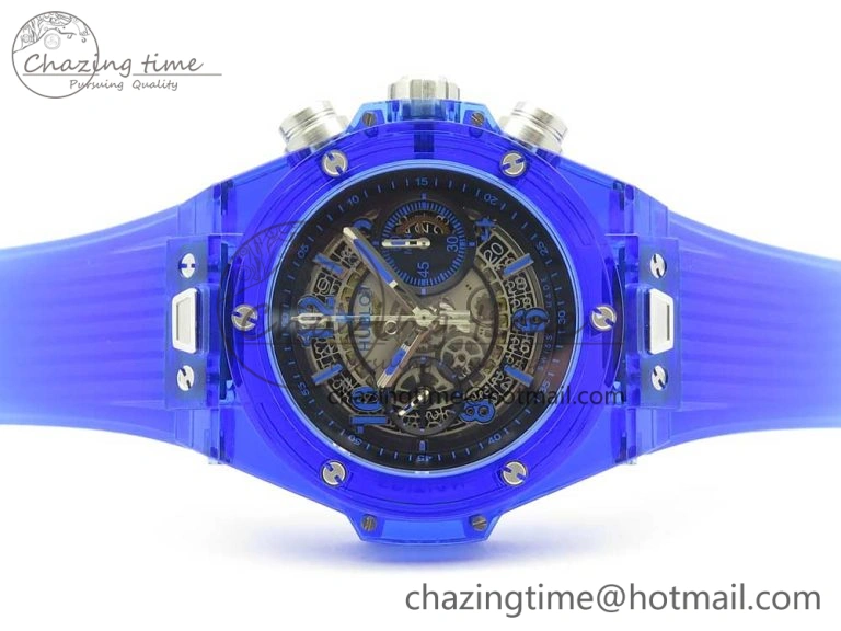 Big Bang Unico Magic Sapphire Blue 45mm OXF Best Edition Skeleton Dial on Blue Rubber Strap A1242