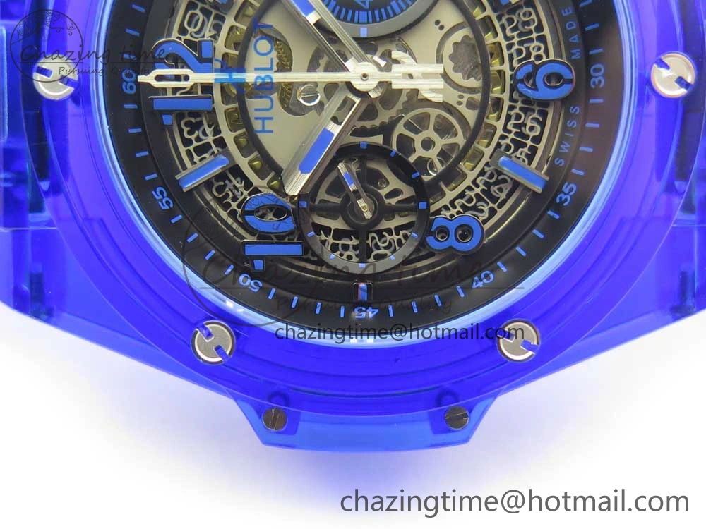 Big Bang Unico Magic Sapphire Blue 45mm OXF Best Edition Skeleton Dial on Blue Rubber Strap A1242