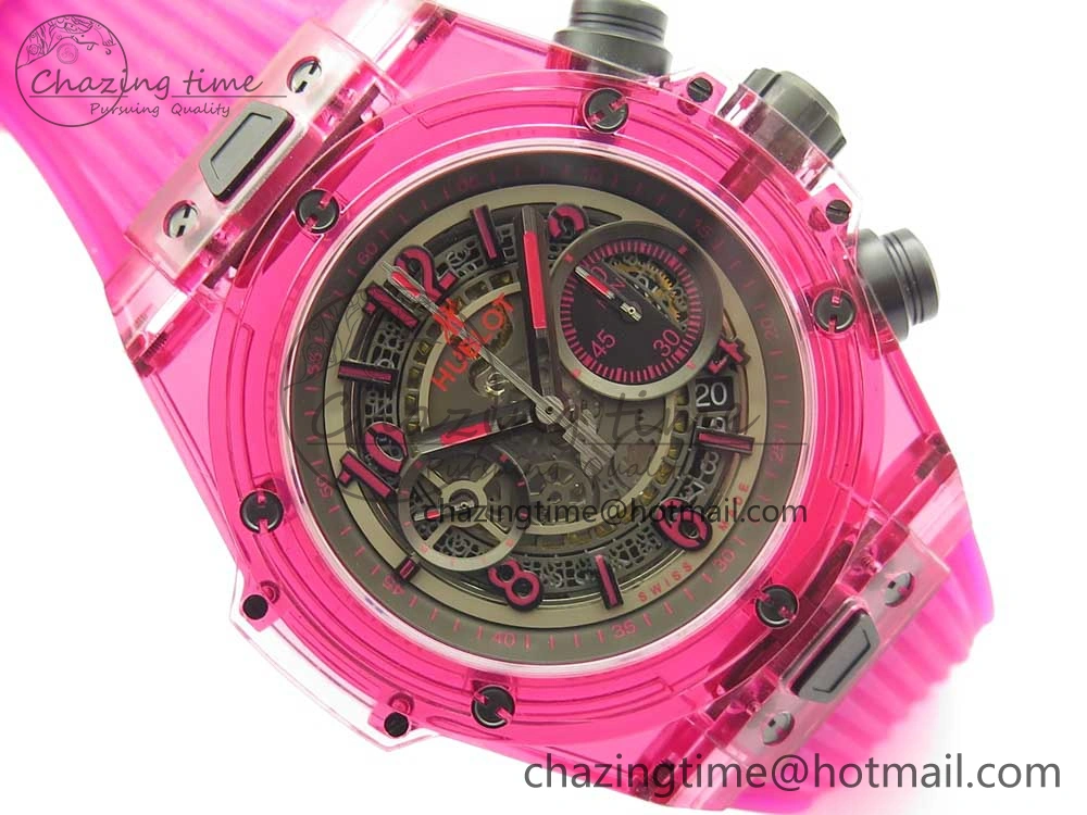 Big Bang Unico Magic Sapphire Pink 45mm OXF Best Edition Skeleton Dial on Pink Rubber Strap A1242