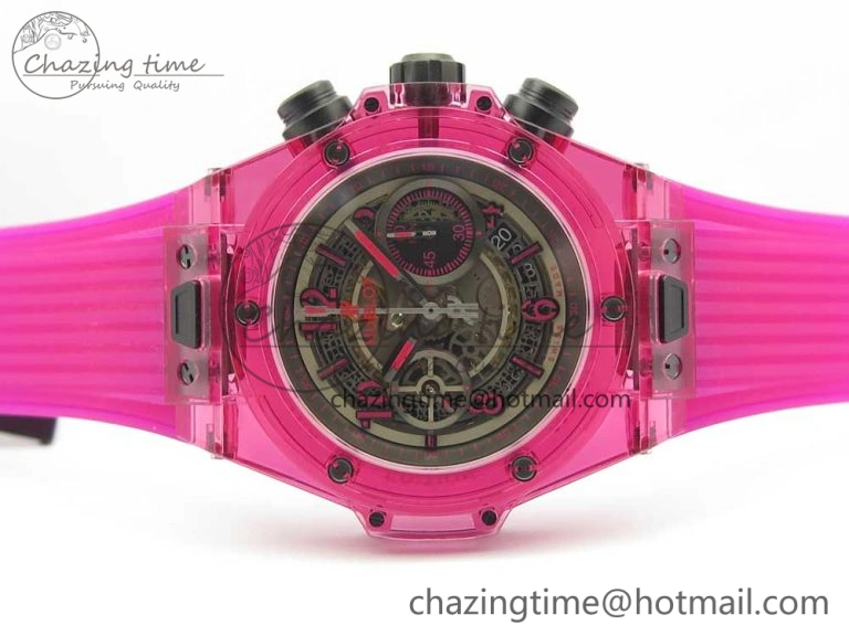 Big Bang Unico Magic Sapphire Pink 45mm OXF Best Edition Skeleton Dial on Pink Rubber Strap A1242