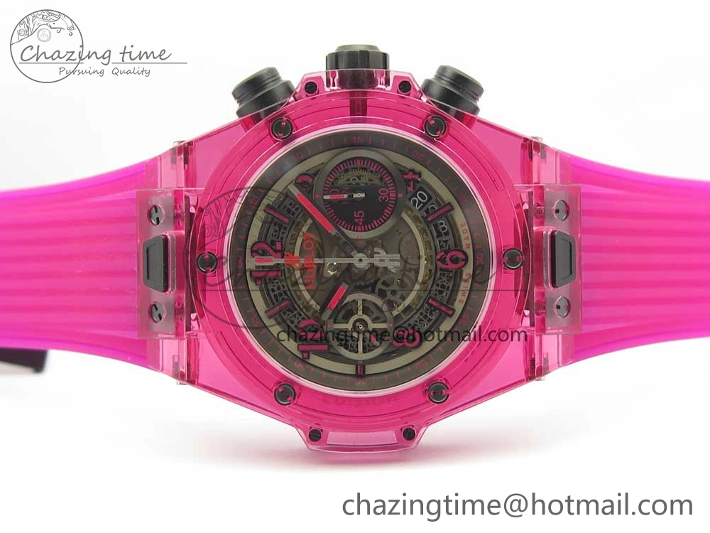 Big Bang Unico Magic Sapphire Pink 45mm OXF Best Edition Skeleton Dial on Pink Rubber Strap A1242