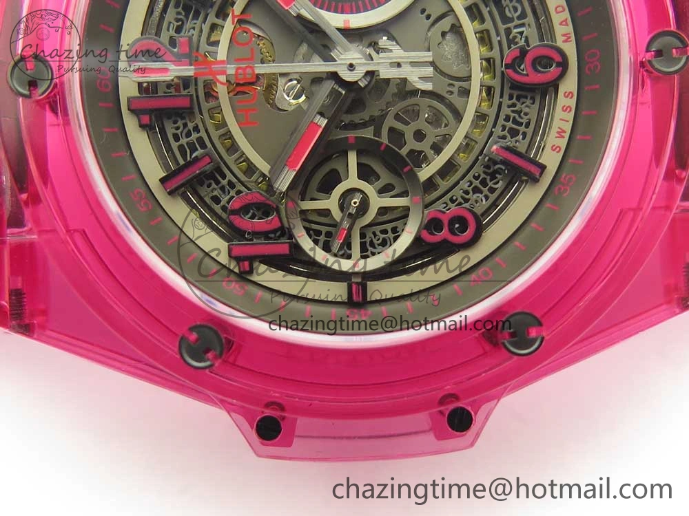 Big Bang Unico Magic Sapphire Pink 45mm OXF Best Edition Skeleton Dial on Pink Rubber Strap A1242