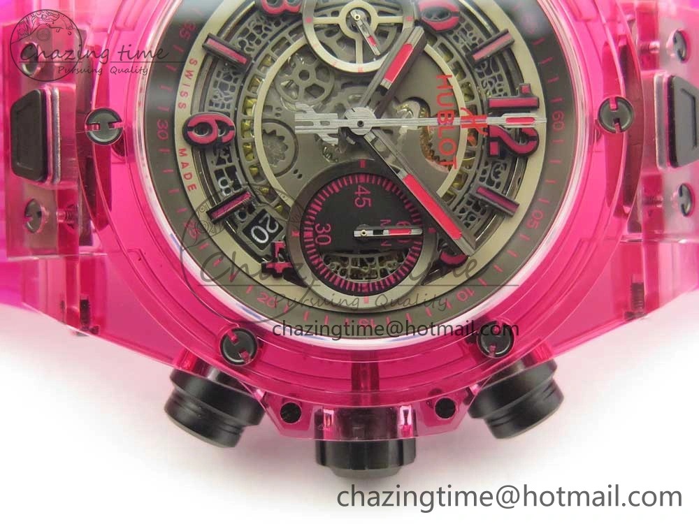 Big Bang Unico Magic Sapphire Pink 45mm OXF Best Edition Skeleton Dial on Pink Rubber Strap A1242