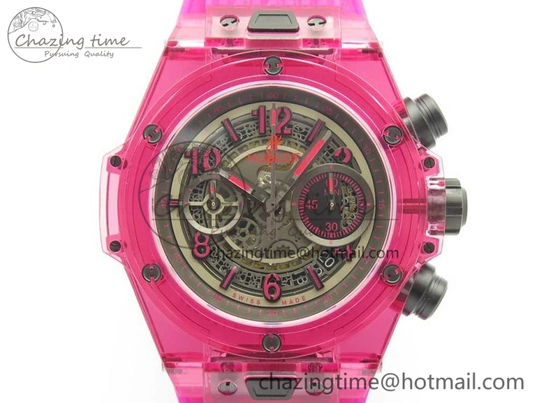 Big Bang Unico Magic Sapphire Pink 45mm OXF Best Edition Skeleton Dial on Pink Rubber Strap A1242