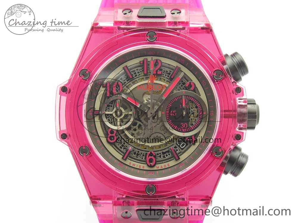 Big Bang Unico Magic Sapphire Pink 45mm OXF Best Edition Skeleton Dial on Pink Rubber Strap A1242
