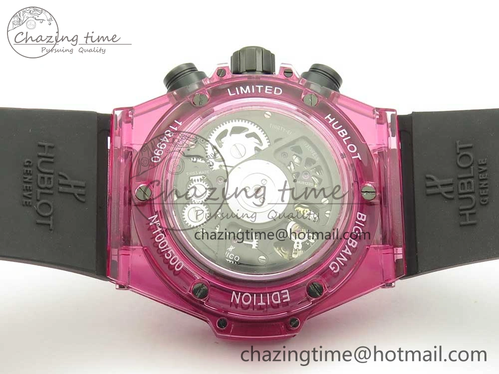 Big Bang Unico Purple Magic Sapphire 45mm OXF Best Edition Crystal Bezel Skeleton Dial on Black Rubber Strap A1242