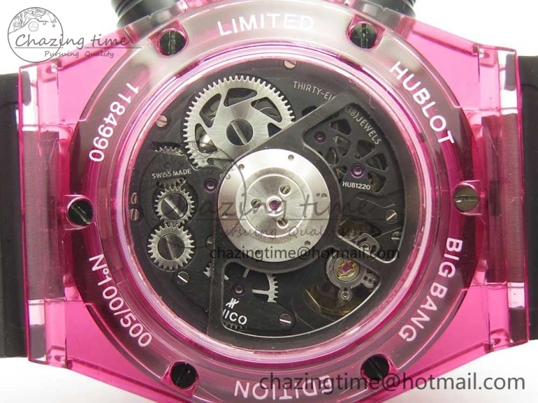 Big Bang Unico Purple Magic Sapphire 45mm OXF Best Edition Crystal Bezel Skeleton Dial on Black Rubber Strap A1242