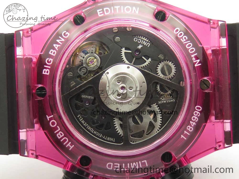 Big Bang Unico Purple Magic Sapphire 45mm OXF Best Edition Crystal Bezel Skeleton Dial on Black Rubber Strap A1242