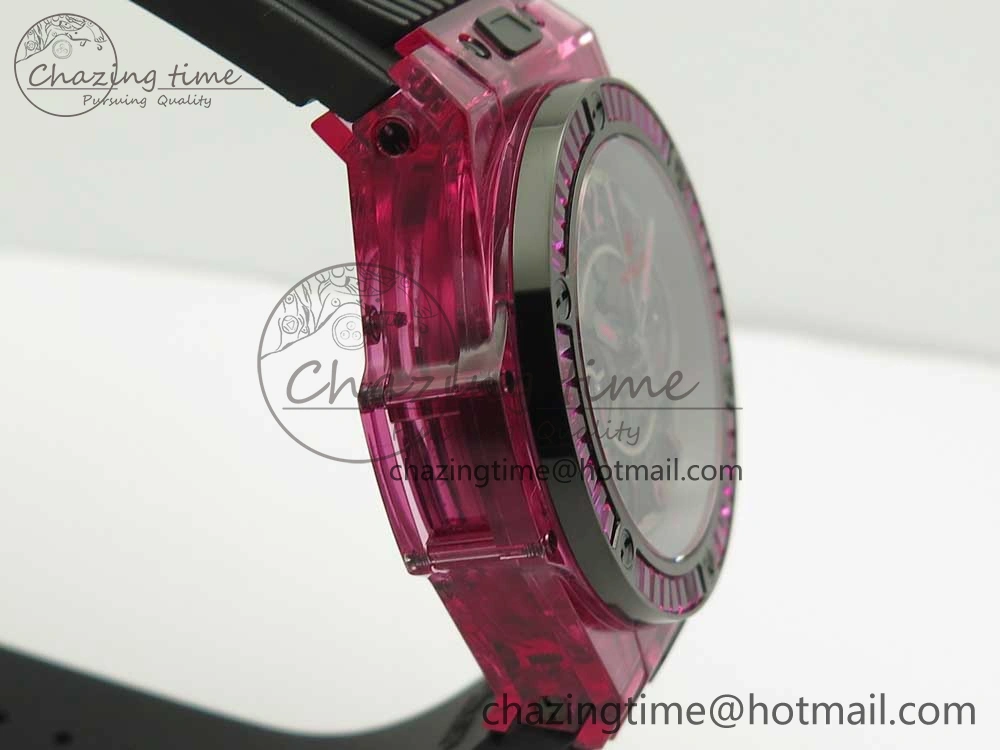 Big Bang Unico Purple Magic Sapphire 45mm OXF Best Edition Crystal Bezel Skeleton Dial on Black Rubber Strap A1242