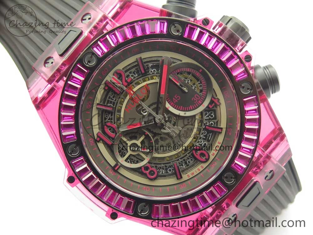 Big Bang Unico Purple Magic Sapphire 45mm OXF Best Edition Crystal Bezel Skeleton Dial on Black Rubber Strap A1242