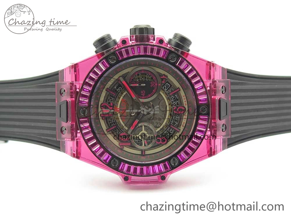Big Bang Unico Purple Magic Sapphire 45mm OXF Best Edition Crystal Bezel Skeleton Dial on Black Rubber Strap A1242