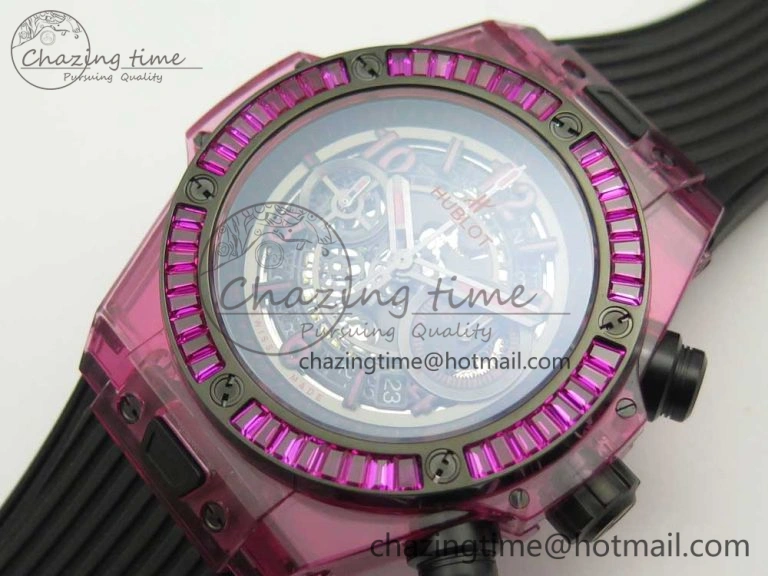 Big Bang Unico Purple Magic Sapphire 45mm OXF Best Edition Crystal Bezel Skeleton Dial on Black Rubber Strap A1242