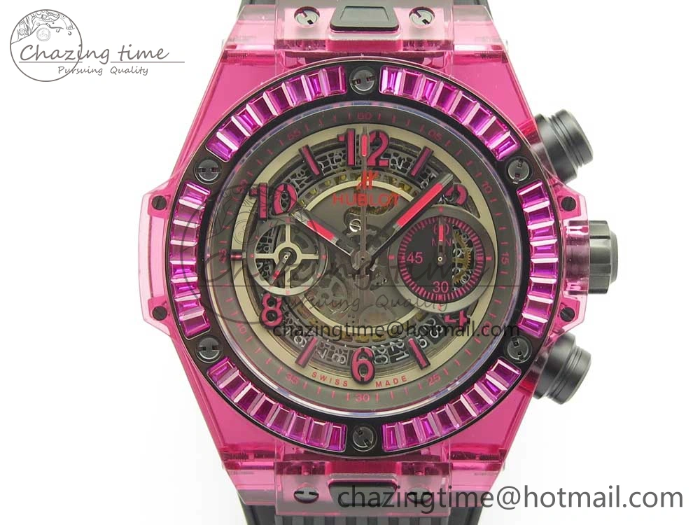Big Bang Unico Purple Magic Sapphire 45mm OXF Best Edition Crystal Bezel Skeleton Dial on Black Rubber Strap A1242