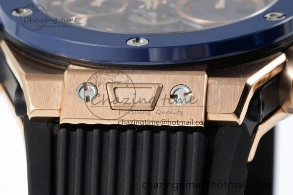 Big Bang Unico RG 45mm BBF 1:1 Best Edition Blue Ceramic Bezel Skeleton Dial on Black Rubber Strap A1280