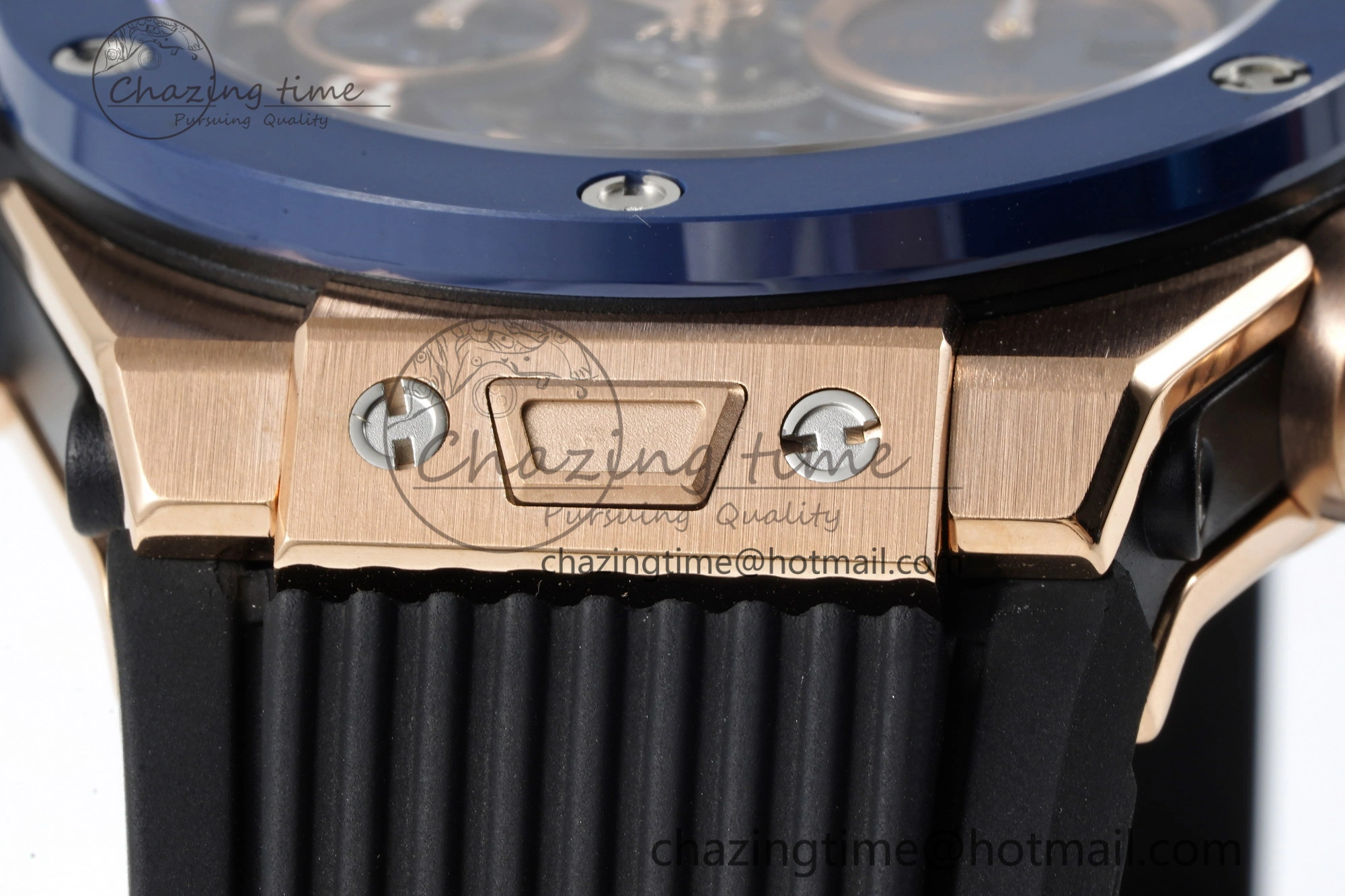 Big Bang Unico RG 45mm BBF 1:1 Best Edition Blue Ceramic Bezel Skeleton Dial on Black Rubber Strap A1280