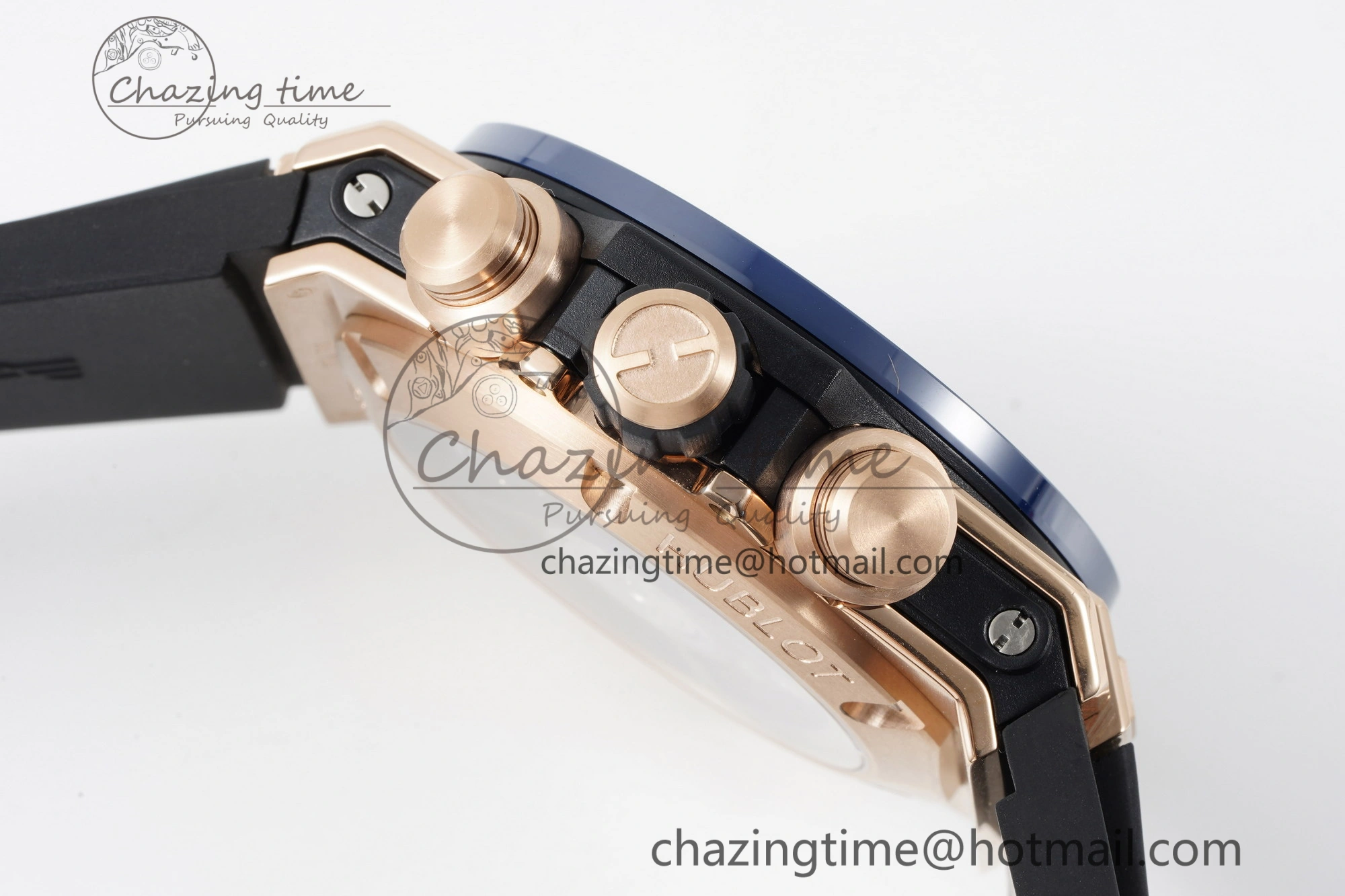 Big Bang Unico RG 45mm BBF 1:1 Best Edition Blue Ceramic Bezel Skeleton Dial on Black Rubber Strap A1280